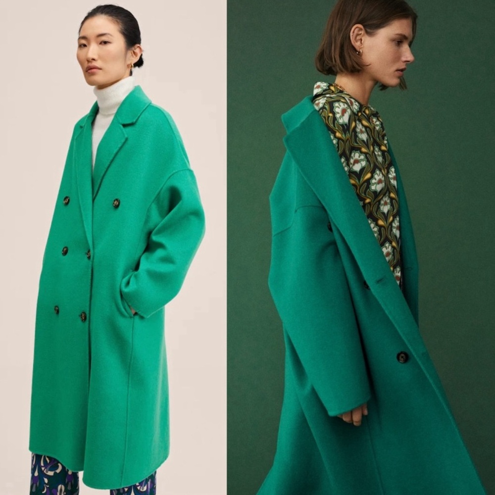 Green Wool Handmade Oversized Double-Breasted Coat Trench